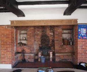 Before of steel canopy with fire basket Open fire place before Camelot canopy installed.