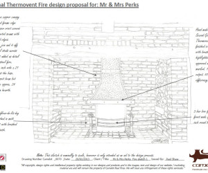 Open Fire Design project 5 Sketch of copper canopy and thermovent Design sketch of hand-beaten copper canopy and thermovent