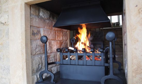 P5165035 Four sided canopy and fire basket. Bespoke Fireplaces