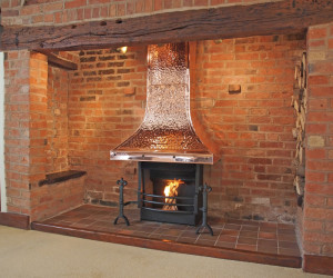 Thermovent Copper Canopy cast iron dog irons Customer Fires Hand beaten copper canopy