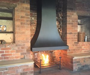 Steel Inglenook Fire Canopy Steel inglenook fire canopy and fire grate.